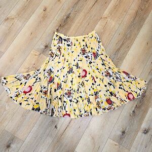 Nue Options 100% Cotton Yellow Floral A Line Skirt Womens 10 Cottage Whimsical